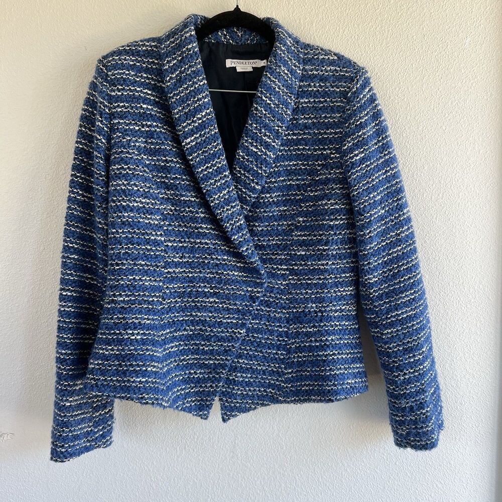Vintage Pendelton Wool‎ Blend Blue Stripe Blazer Women’s 6 One Button Career